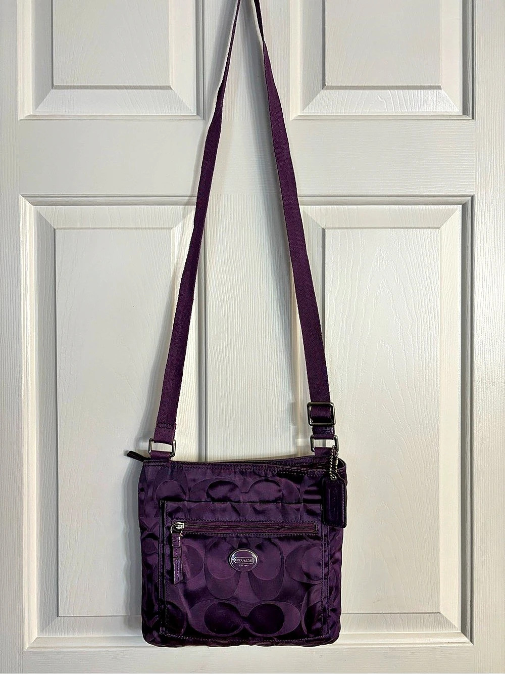 Coach Getaway Signature Nylon File Bag Crossbody in Purple